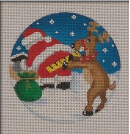 click here to view larger image of Measuring Santa Reindeer Ornament (hand painted canvases)