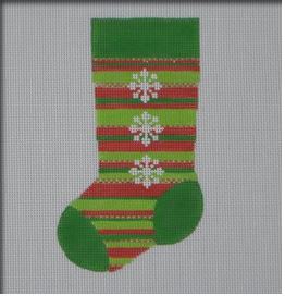 click here to view larger image of Red/Green Stacked Snowflake Mini Stocking (hand painted canvases)