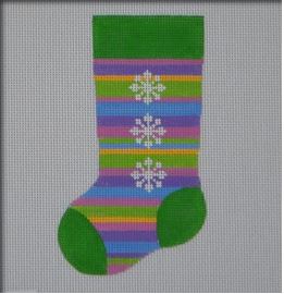 click here to view larger image of Pink/Purple Stacked Snowflake Mini Stocking (hand painted canvases)