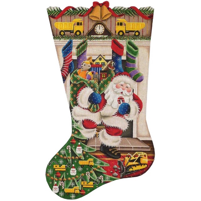 click here to view larger image of Out Of The Fireplace Stocking - Construction Toys - 18ct (hand painted canvases)