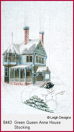 click here to view larger image of Green Queen Anne House Stocking (hand painted canvases)
