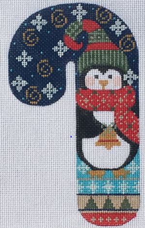 click here to view larger image of Penguin Candy Cane (hand painted canvases)