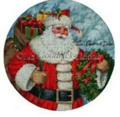 click here to view larger image of Santa w/Wreath 18ct (hand painted canvases)
