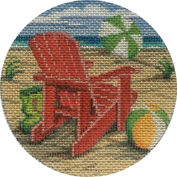 click here to view larger image of Red Beach Chair Ornament (hand painted canvases)