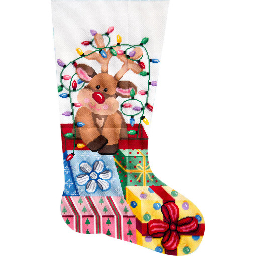click here to view larger image of Gift Wrapped Reindeer Stocking (needlepoint kits)
