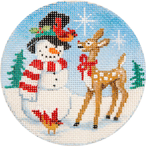 click here to view larger image of Snowman and Rudolph Ornament (hand painted canvases)