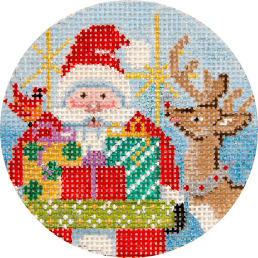 click here to view larger image of Santa and Reindeer Ornament (hand painted canvases)