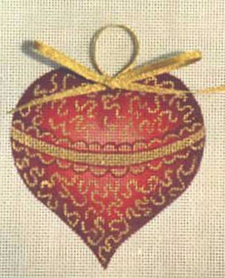 click here to view larger image of Red Heart/Gold Ornament (hand painted canvases)
