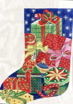 click here to view larger image of Christmas Presents Stocking (hand painted canvases)