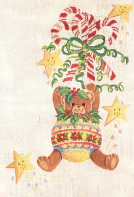 click here to view larger image of Bears and Ornaments Stocking (hand painted canvases)