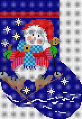 click here to view larger image of Skiing Snowman Mini Stocking (hand painted canvases)