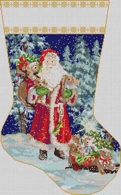 click here to view larger image of Santa In Forest Stocking (hand painted canvases)