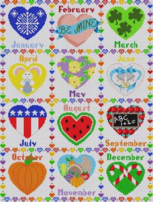 click here to view larger image of Calendar Hearts - complete set (hand painted canvases)