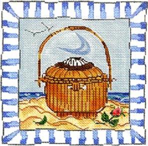click here to view larger image of Blue Border ACK Basket (hand painted canvases)