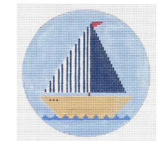 click here to view larger image of Blue Sailboat Ornament (hand painted canvases)