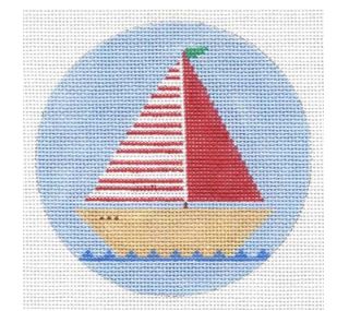 click here to view larger image of Red Sailboat Ornament (hand painted canvases)