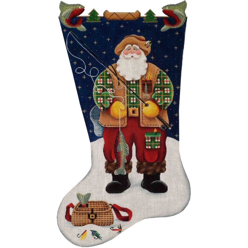 click here to view larger image of Fishing Santa Stocking - 18ct (hand painted canvases)