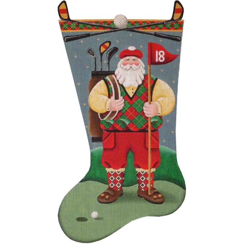 click here to view larger image of Golfing Santa Stocking - 18ct (hand painted canvases)