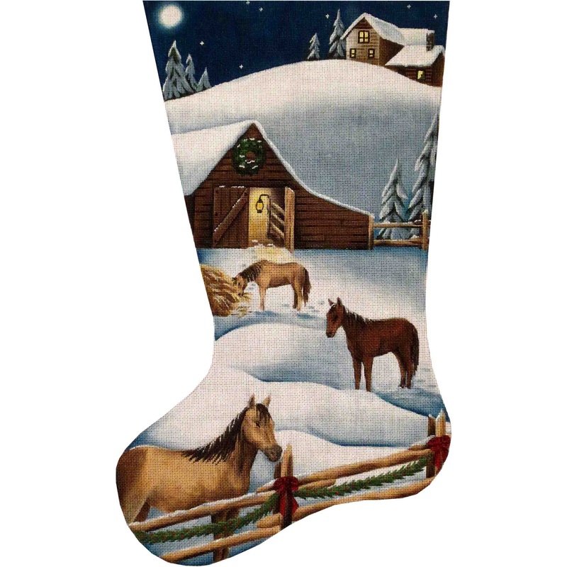 click here to view larger image of Christmas Barn Stocking - 18ct (hand painted canvases)