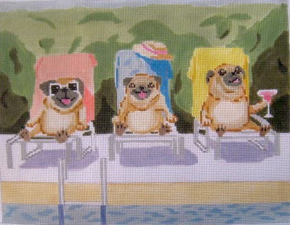 click here to view larger image of Poolside Pugs (hand painted canvases)