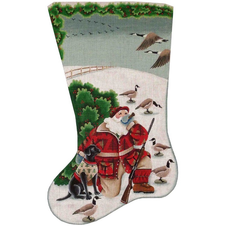 click here to view larger image of Santa And His Dog Stocking - 13ct  (hand painted canvases)