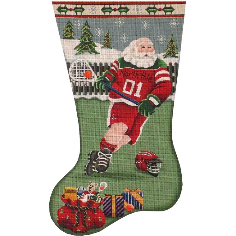 click here to view larger image of La Crosse Santa Stocking - 13ct  (hand painted canvases)