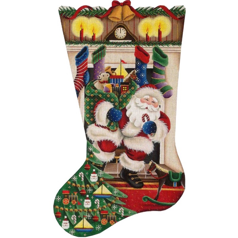click here to view larger image of Out Of The Fireplace Stocking - 13ct - Boy (hand painted canvases)