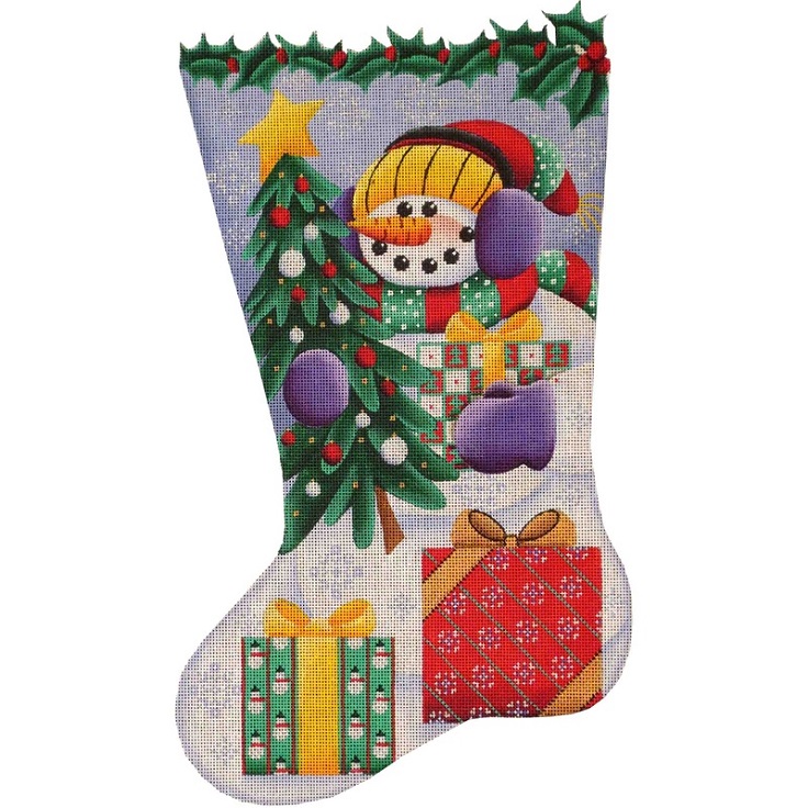 click here to view larger image of Snowman Gifts Stocking - 13ct (hand painted canvases)