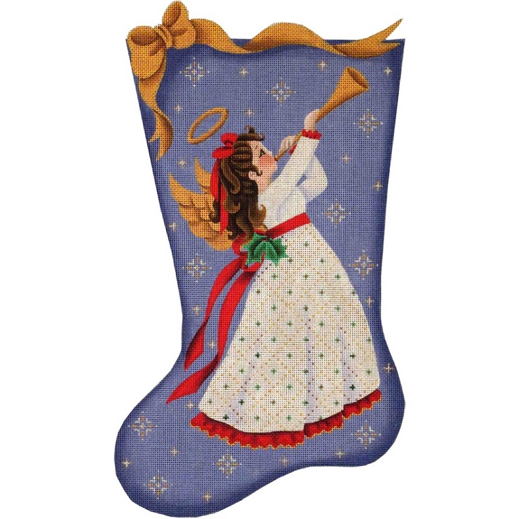 click here to view larger image of Horn Angel Stocking - 18ct (hand painted canvases)