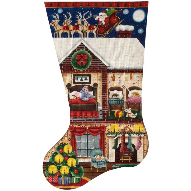 click here to view larger image of Night Before Christmas Stocking - 13ct (hand painted canvases)