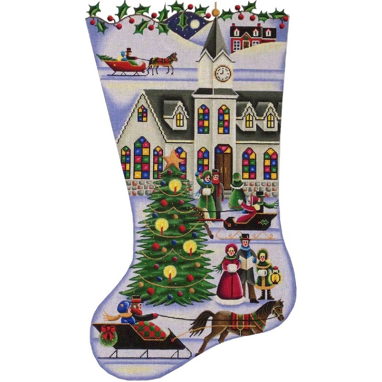 click here to view larger image of Town Square Christmas Stocking - 13ct (hand painted canvases)