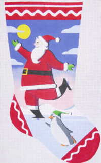 click here to view larger image of Skating Santa Stocking - 18ct (hand painted canvases)