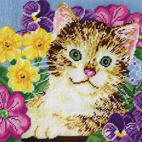 click here to view larger image of Cat in Flowers (needlepoint kits)