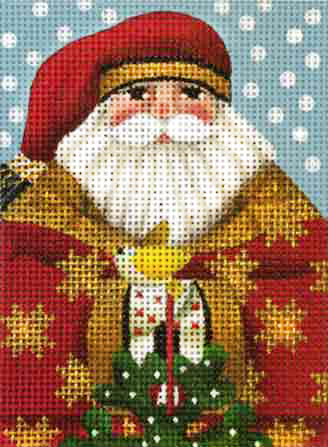 click here to view larger image of Golden Star Santa Ornament (hand painted canvases)