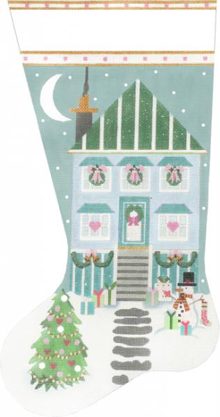 click here to view larger image of Blue Glitter House Stocking (hand painted canvases)
