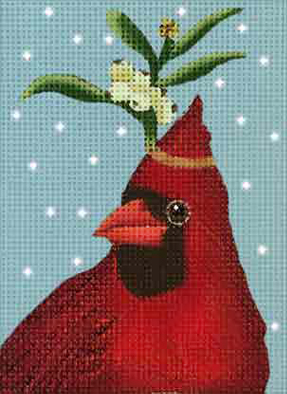 click here to view larger image of Cardinal Berries Ornament (hand painted canvases)