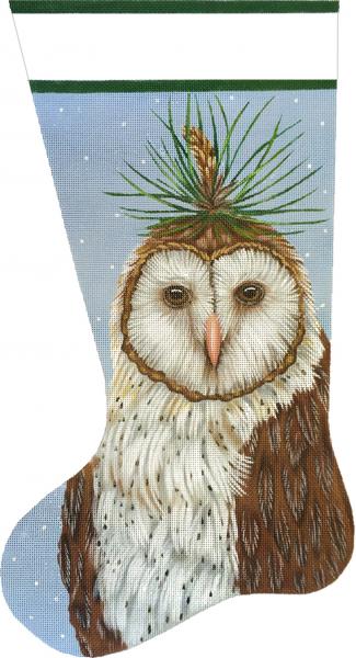 click here to view larger image of Pine Owl Stocking (hand painted canvases)