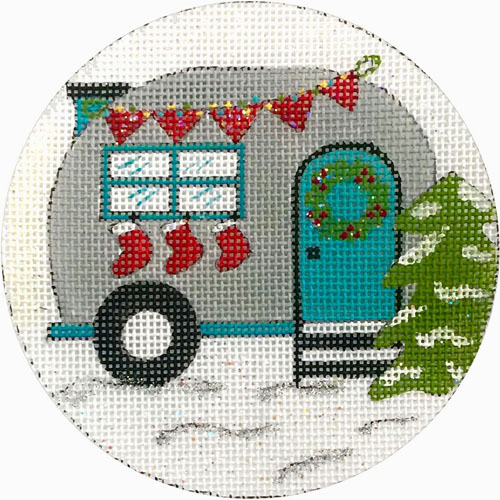 click here to view larger image of Travel Trailer With Stockings Ornament (hand painted canvases)