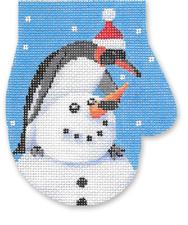 click here to view larger image of Building A Snowman Mitten Ornament (hand painted canvases)