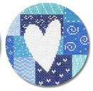 click here to view larger image of White Heart On Blue Patchwork Ornament (hand painted canvases)