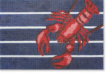 click here to view larger image of Lobster on Blue/White Stripes (hand painted canvases)