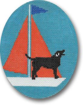 click here to view larger image of Black Lab - Orange Sail Ornament (hand painted canvases)