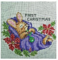 click here to view larger image of First Christmas Bunny Ornament (hand painted canvases)