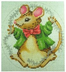 click here to view larger image of Christmas Mouse w/Tinsel Ornament (hand painted canvases)