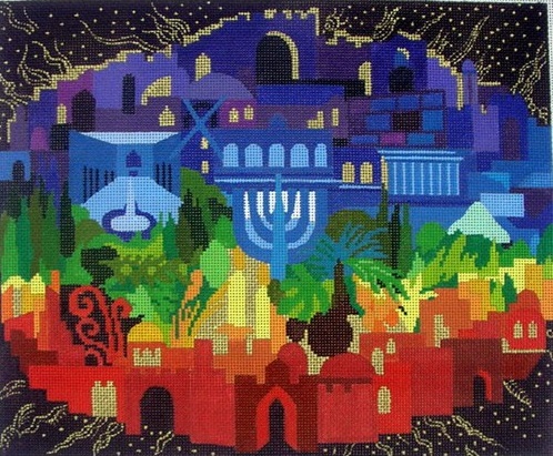 click here to view larger image of Jerusalem of Light Taleis Bag (hand painted canvases)