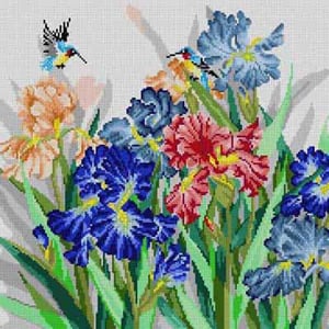 click here to view larger image of Iris & Hummingbirds (hand painted canvases)