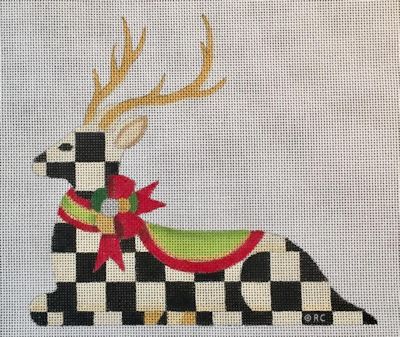 click here to view larger image of Reclining Checked Reindeer (hand painted canvases)