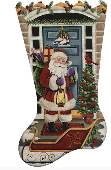 click here to view larger image of Santa at the Door Stocking - 18m (hand painted canvases)