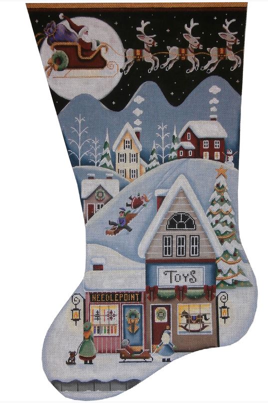 click here to view larger image of Toy Shop Village Stocking - 18m (hand painted canvases)