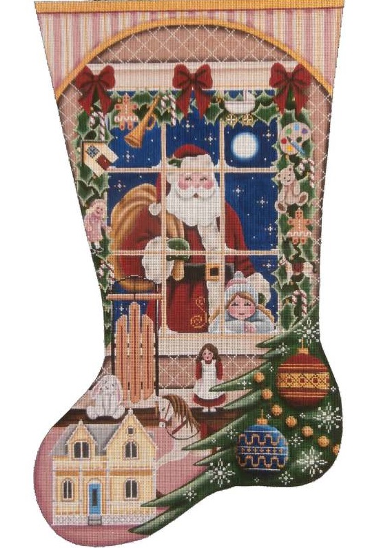 click here to view larger image of Christmas Wishes Girl Stocking (hand painted canvases)